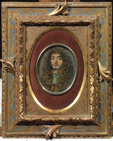 Scuola bolognese, sec. XVIII RITRATTO DI GENTILUOMOolio su rame ovale, diam....