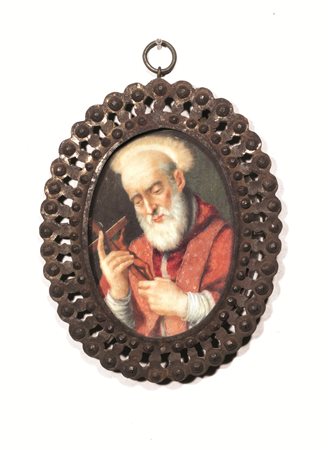 Scuola Italia settentrionale, sec. XVIISANTO CON CROCIFISSOminiatura su...