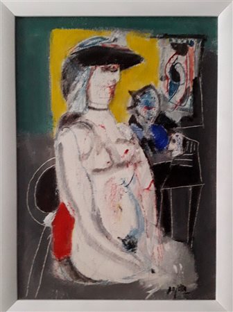 PAJETTA GUIDO Monza 1898 - Milano 1987 “Nudo seduto con cappello nero” acrilico 