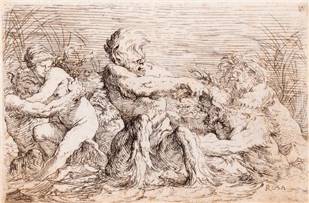 Incisioni  - Rosa, Salvator - Combattimento di tritoni e Tre figure allegoriche di fiumi