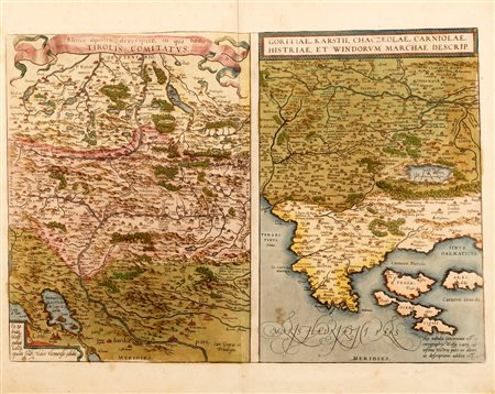 Tirolo - Austria - cartografia - Ortelius, Abraham -  Rhetiae alpestris descriptio, in qua hodie Tirolis Comitatus    