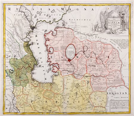 Maas, Abraham - van Ghelen, Iohann Peter - Nova maris Caspii et regionis Usbeck cum provincijs adjacentibus vera delineatio