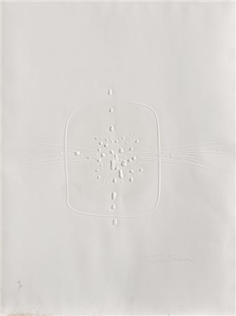 Lucio Fontana "Concetto spaziale" 1968incisione con rilievi e foricm 64x48Fir