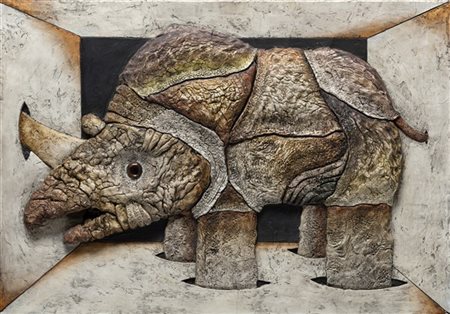 Tullio Pericoli "Rinoceronte imprigionato" 1973 tecnica mista su tavola cm 48x70F