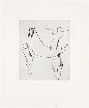 Marino Marini "Composizione di giocolieri" 1954
acquaforte
lastra cm 29,5x24,5;