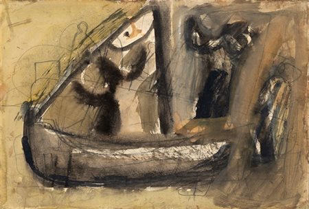 Mario Sironi "Composizione con barca e figure" prima metà anni '50
tempera e tec