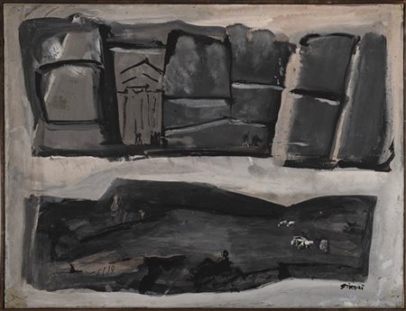 Mario Sironi "Composizione" 1955 circa
tempera su carta applicata su tela
cm 53x