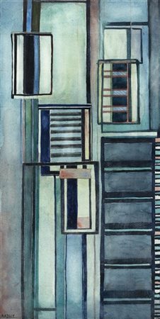 Mario Radice "Composizione I.N.T.3" 1960 circa
acquerello su carta applicata su