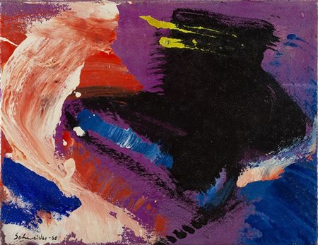 Gérard Schneider "Opus 57 H" 1966
olio su tela
cm 27x34,5
Firmato e datato 66 in