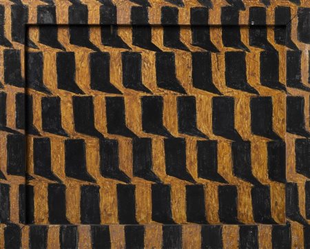 Alberto Garutti "Senza titolo con tante righe gialle" 1986
tecnica mista su tavo