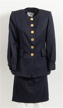 YVES SAINT LAURENT Variation Tailleur composto da giacca e gonna blu scuro....