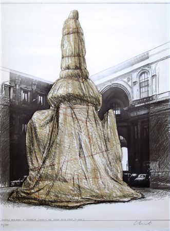 CHRISTO, Wrapped monument to Leonardo (Project for Piazza della Scala, Milano), 1971