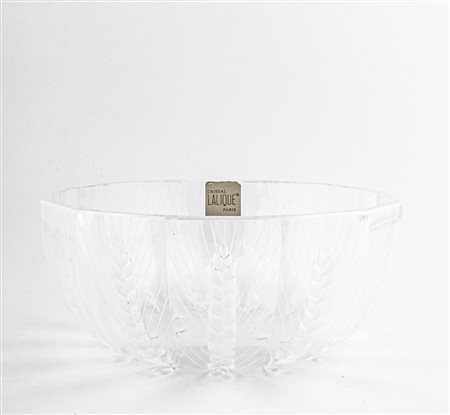 Coppa in cristallo Lalique con decoro di spighe di grano