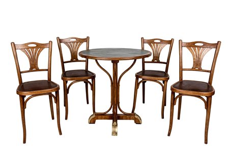 Set tavolino da bistrot e 4 sedie in legno di faggio curvato
