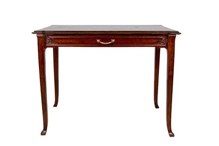 Scrittoio Liberty in legno di mogano con cassetto e maniglia in bronzo nel gusto di Louis Majorelle