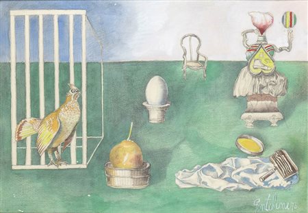 FRANCO GENTILINI (Faenza, 1909 - Roma, 1981): Composizione con vari oggetti ed un uovo 