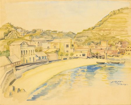 LÉOPOLD SURVAGE (Lappeenranta, 1879 - Parigi, 1968): Veduta di porto francese, 1947
