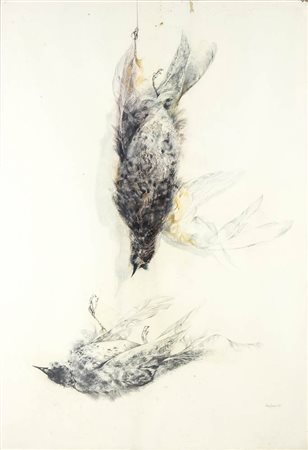 RENZO VESPIGNANI (Roma, 1924 - 2001): Natura morta con uccelli, 1968