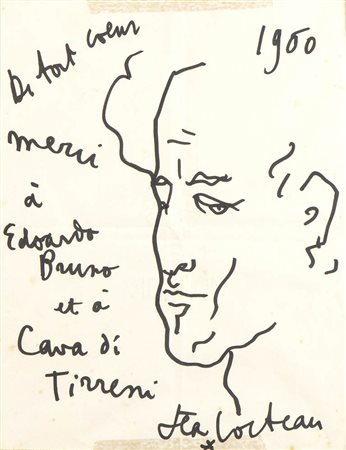 JEAN COCTEAU (Maisons-Laffitte, 1889 - Milly-la-Forêt, 1963) : Ritratto con dedica a Edoardo Bruno, 1960
