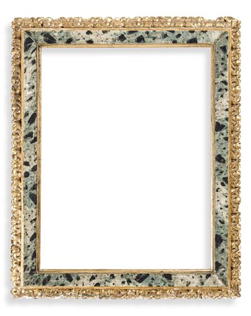 Cornice in legno intagliato, dipinto a finto marmo e dorata. Marche XVIII secolo