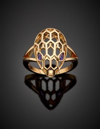 BULGARI
Anello serpente in oro rosa traforato, ametiste per gli occhi, g 5,90 c