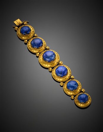 Bracciale modulare a scalare in oro giallo con lapislazzuli cabochon, g 39,60 c
