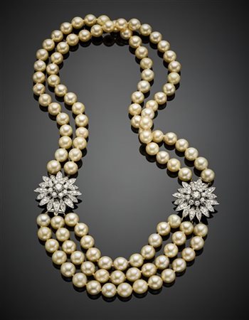 Aleasha Collana Lunga Multistrato Di Perle Bianche – Gioiello A 3 File, Catena Oro, Lunghezza 155cm, Perle Fini Da 6-10-11mm, Regalo Elegante Per Donna