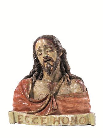 Ecce Homo, sec. XVIII, in terracotta policroma, reca sul retro l'iscrizione...