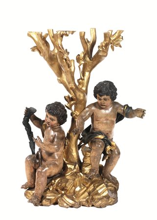 Fusto di gueridon, Roma, prima metà sec. XVIII, in legno scolpito, dipinto e...