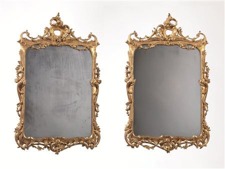 Coppia di specchiere rettangolari, Veneto, seconda metà sec. XVIII, in legno...