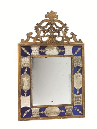 Specchiera, Murano, fine sec. XVIII, in legno intagliato e dorato e specchi...
