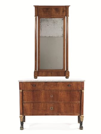 Cassettone con specchiera, Toscana, inizi sec. XIX, in ciliegio, piano...
