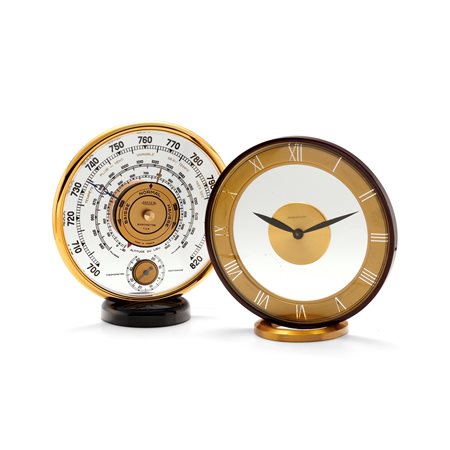 Jaeger-LeCoultre - two desk clocks with thermometer & barometer and time-only, ‘60s