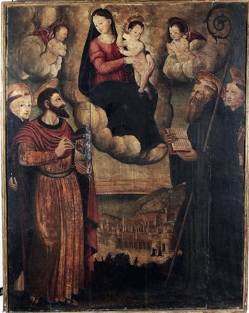 Madonna con Bambino, San Luca e altri Santi Scuola dell'Italia centrale del XVI secolo