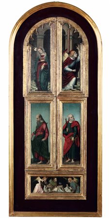 Polittico a cinque scomparti raffigurante l’Annunciazione, la Deposizione e santi Scuola lombarda dell'inizio del XVI secolo