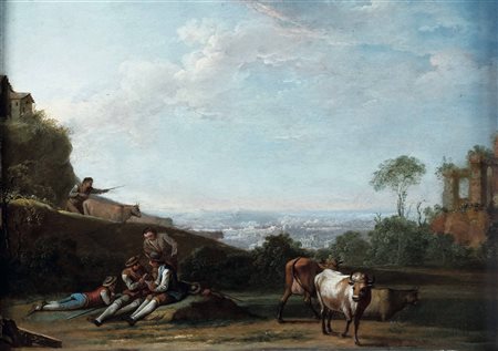 Franz de Paula Ferg (1689 Vienna-1740 Londra), Paesaggio con pastori a riposo