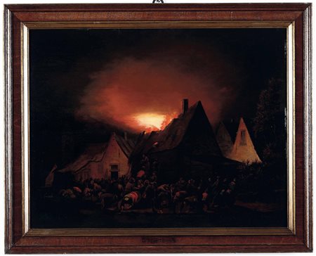 Adriaen Lievensz van der Poel (1628  Delft -1671 Leida ), Incendio notturno