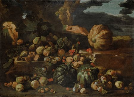 Michelangelo Pace da Campidoglio (1610 Roma-1670 Roma), Natura morta con zucche e frutti