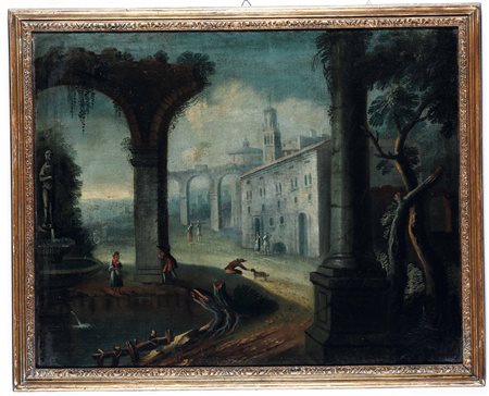 Paesaggi con architetture e personaggi Scuola del XVIII secolo