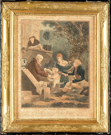 Debucourt, Philibert-Louis (Parigi, 1755 - Belleville, 1832) 
I piaceri paterni. Dedicati ai bravi papà 
stampa colorata cm 52x42 - con la cornice: cm 70x57