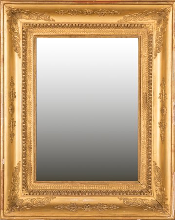  
Cornice Impero in legno dorato con specchio, XIX secolo 
 cm 74x60,5