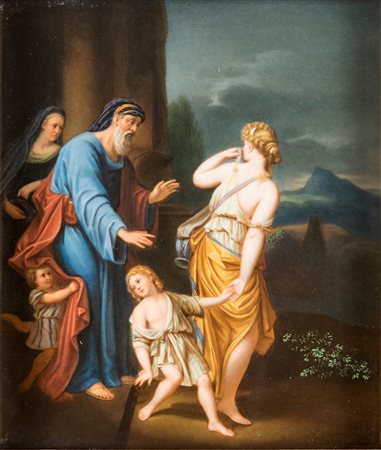  
Placca in porcellana KPM, Regia Manifattura di Berlino, metà del XIX secolo 
 cm 21x18 - con la cornice: cm 31x27,5