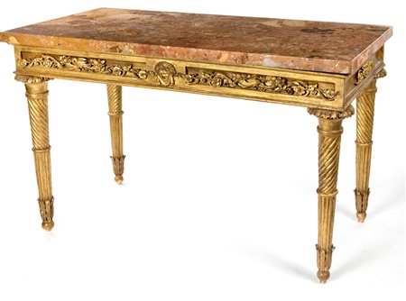  
Console stile Luigi XVI in legno dorato, XIX secolo 
 cm 86x131x66