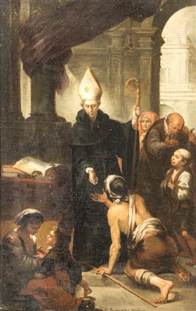Scuola Veneta della fine del XVIII secolo (1:Principale) ( - ) 
San Tommaso di Villanova distribuisce l'elemosina ai poveri 
olio su tela cm 34,5x23 - con la cornice: cm 42x30