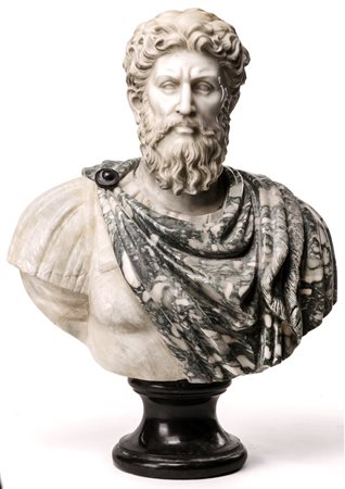  
Grande busto in marmo e alabastro, XIX secolo 
 cm 92x70x33