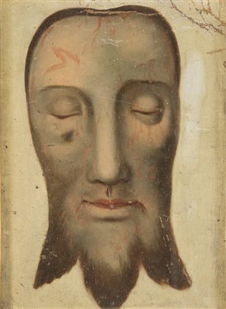 Pittore del XVIII secolo ( - ) 
Sacro volto di Gesù  
olio su tela applicata su tavola cm 28x21 - con la cornice: cm 42x34