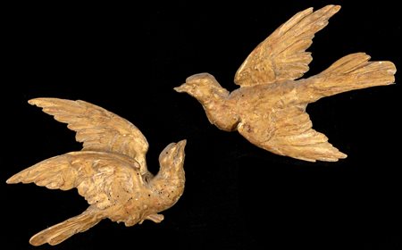  
Due intagli in legno dorato, XIX secolo 
 cm 32x34 e cm 30x40