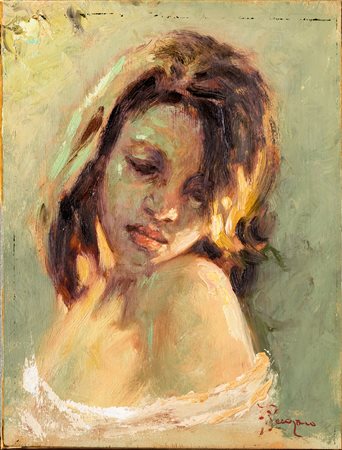 Pecoraro, Francesco (attivo nel XX secolo - ) 
Volto di ragazza 
olio su tavola cm 40x30 - con la cornice: cm 65x56