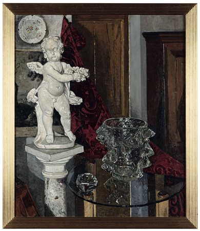 Interno con putto e vaso in vetro Fosco Pavi (1910-2007)