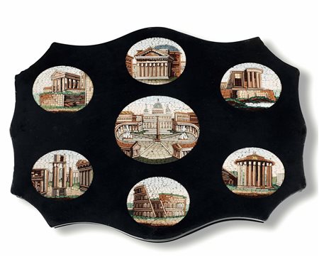 Presse papier con micromosaico raffigurante monumenti di Roma. XX secolo